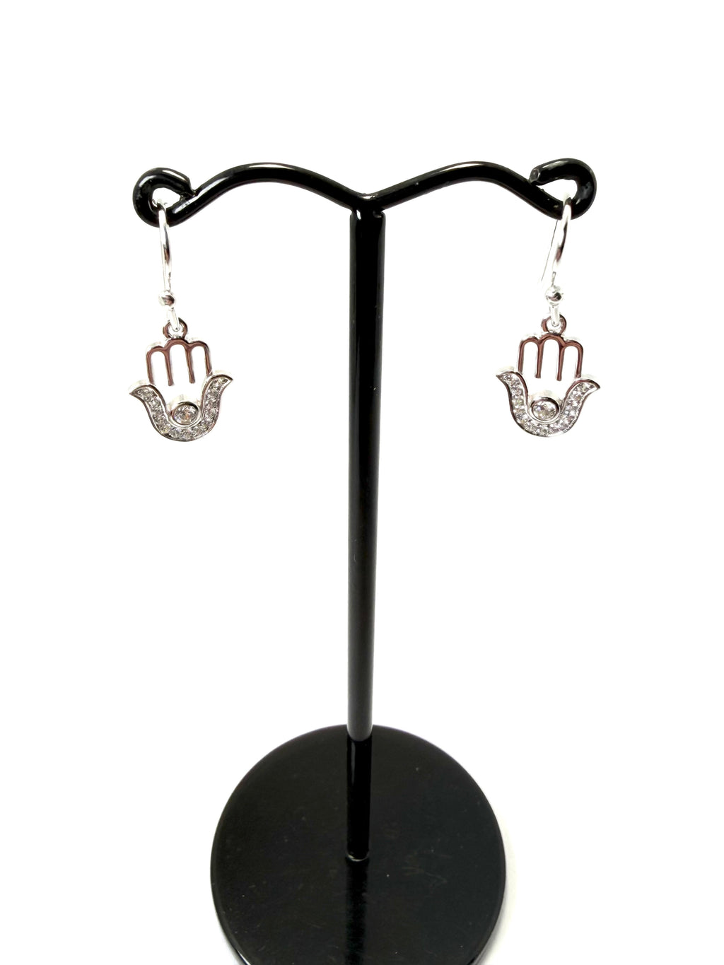 Silver cubic zirconia hamsa hand earrings