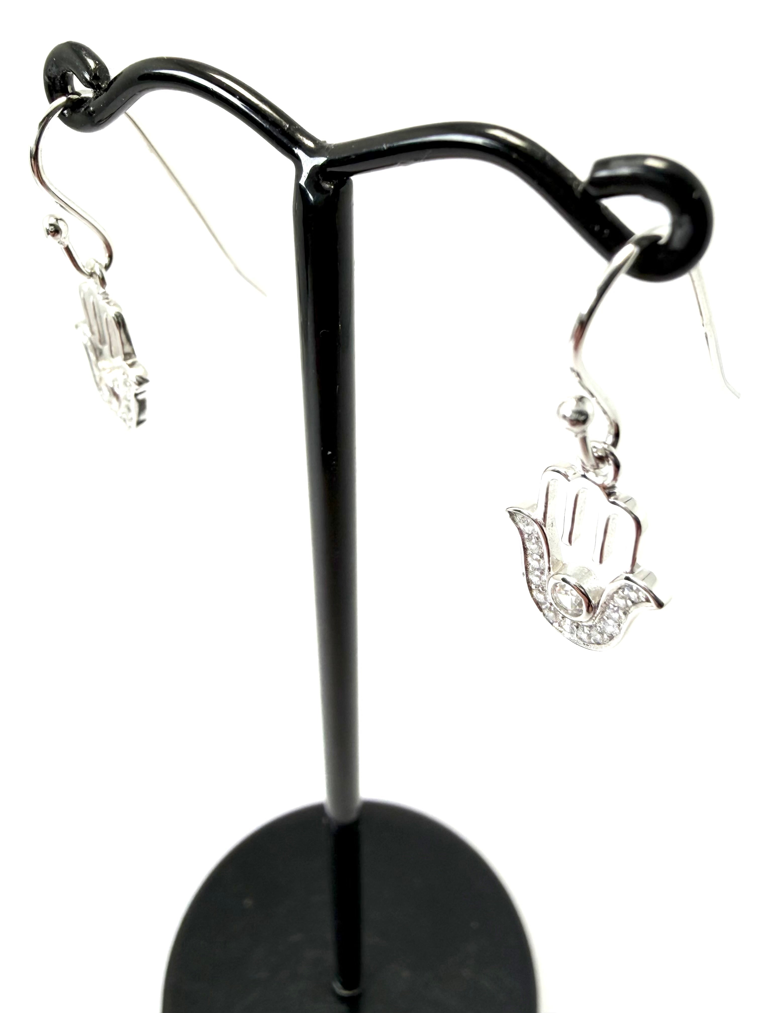 Silver cubic zirconia hamsa hand earrings