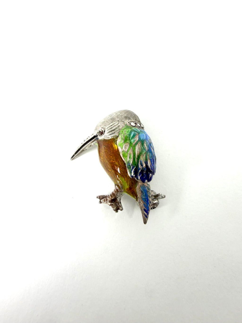 Silver enamelled kingfisher brooch