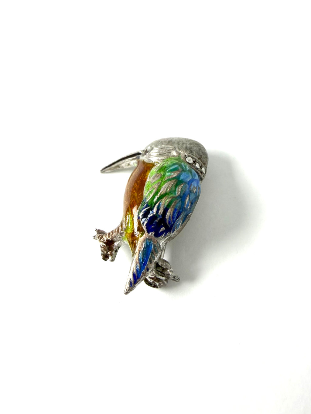 Silver enamelled kingfisher brooch
