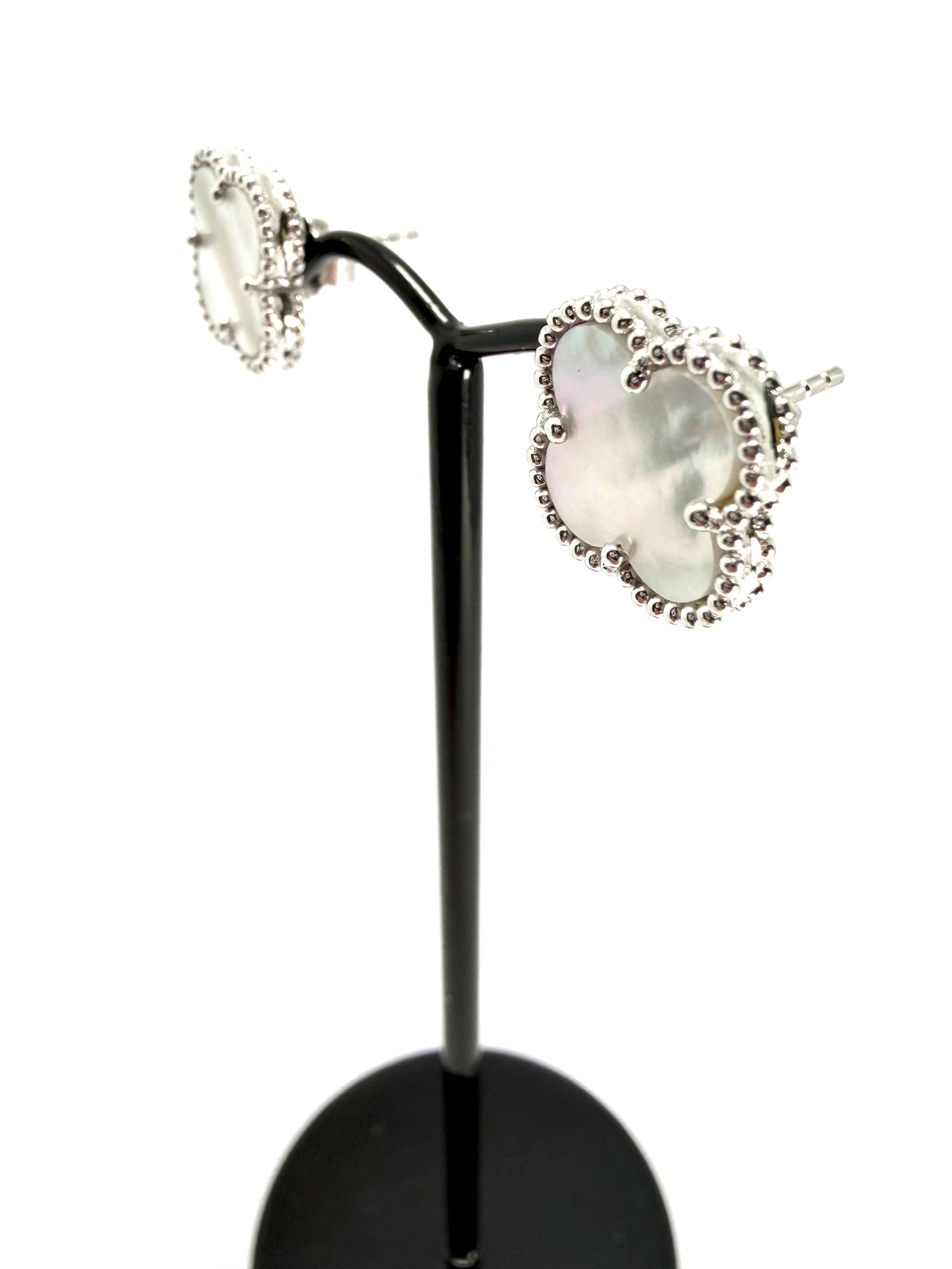 Silver mother of pearl 4 leaf clover studs