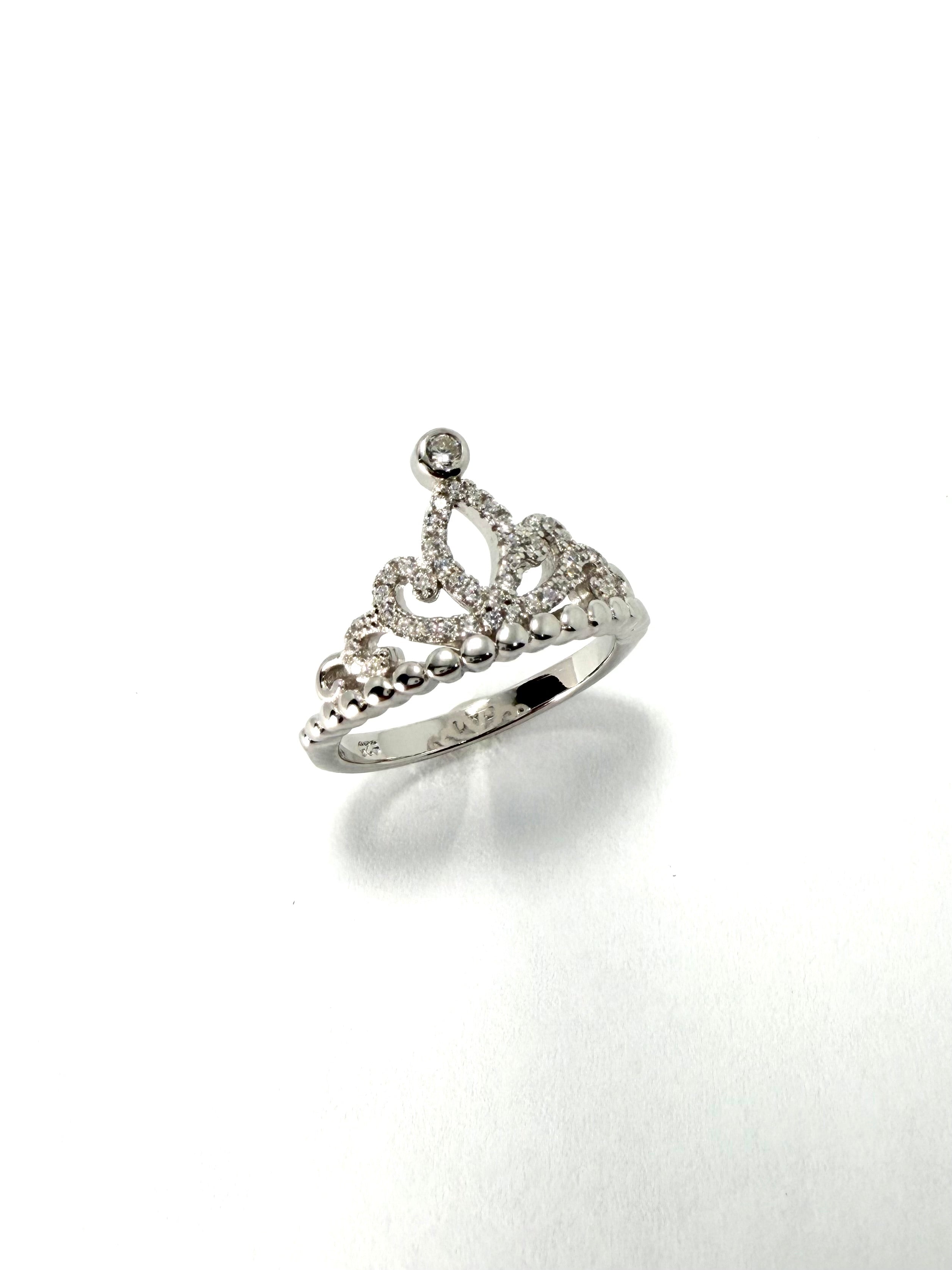 Silver cubic zirconia tiara crown ring