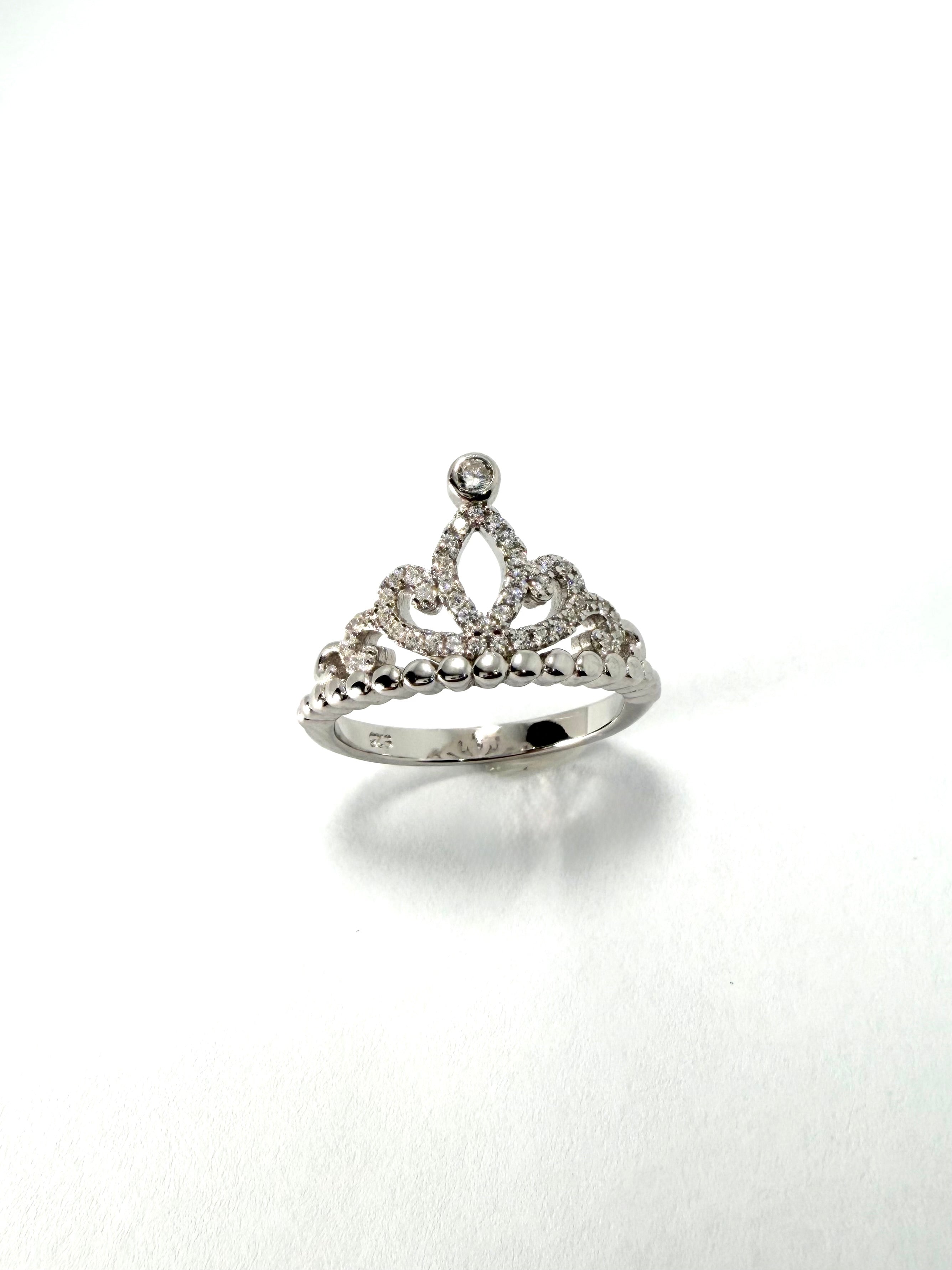 Silver cubic zirconia tiara crown ring