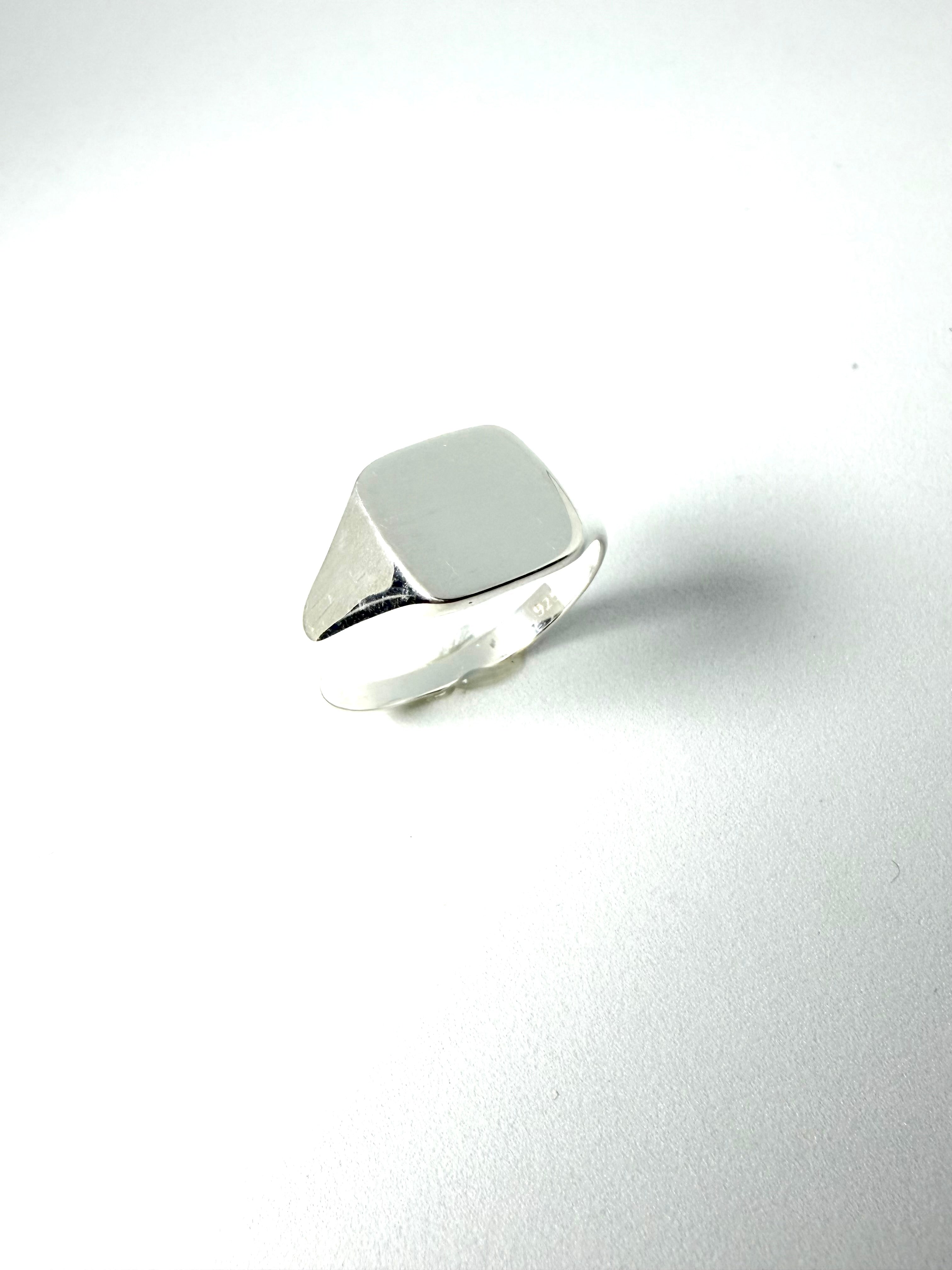 Silver cushion shape signet ring