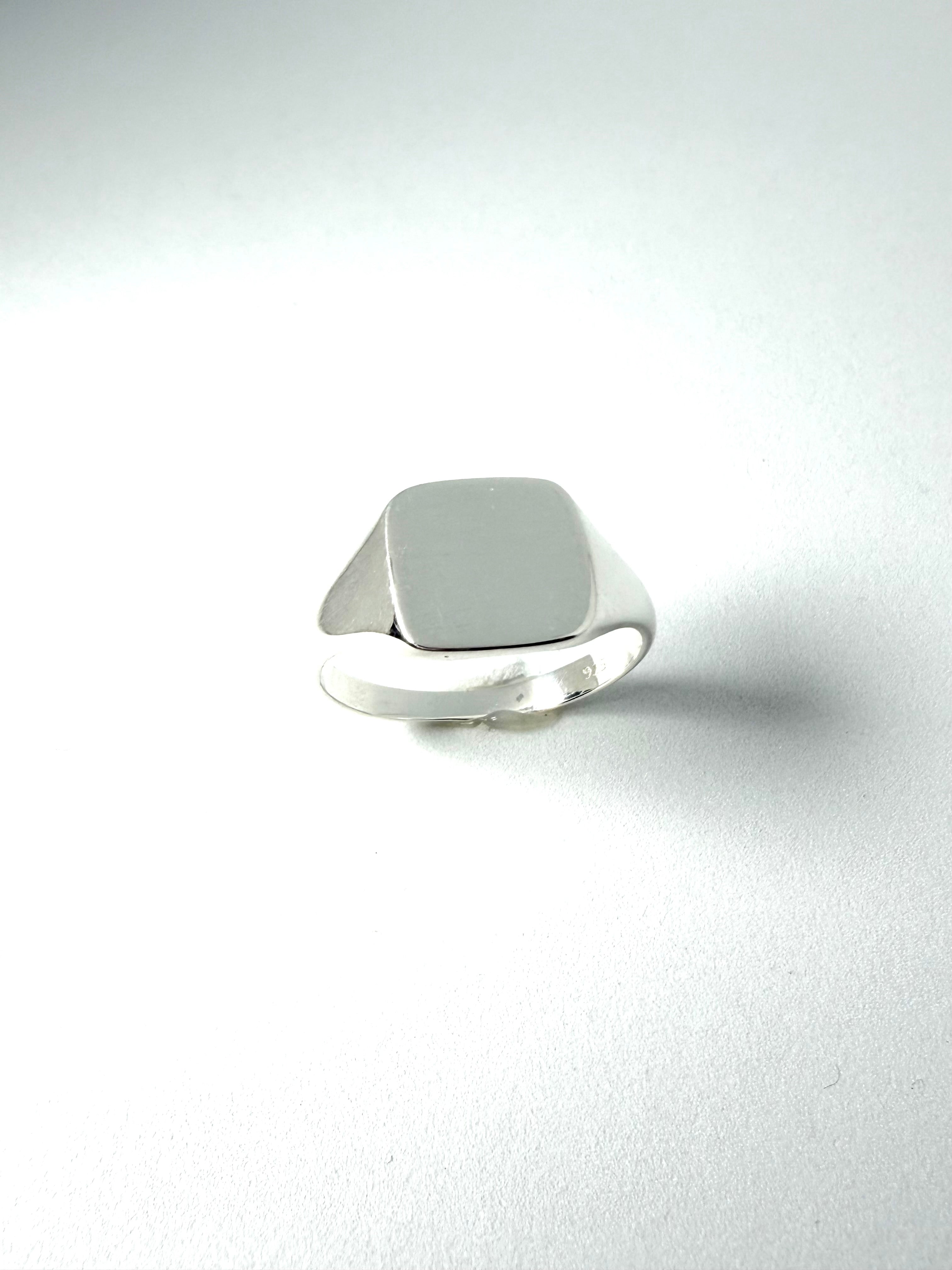 Silver cushion shape signet ring