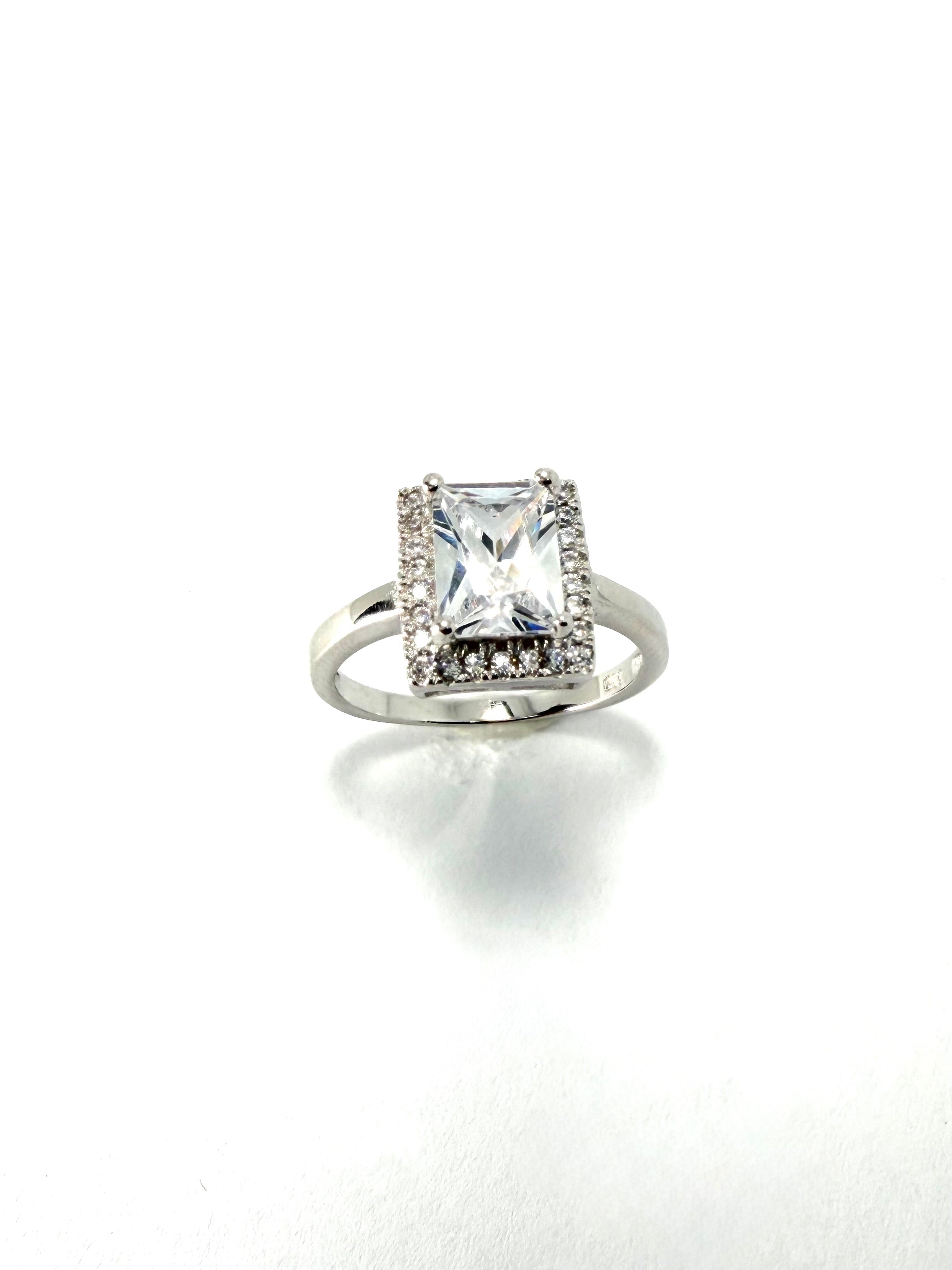 Silver cubic zirconia halo ring