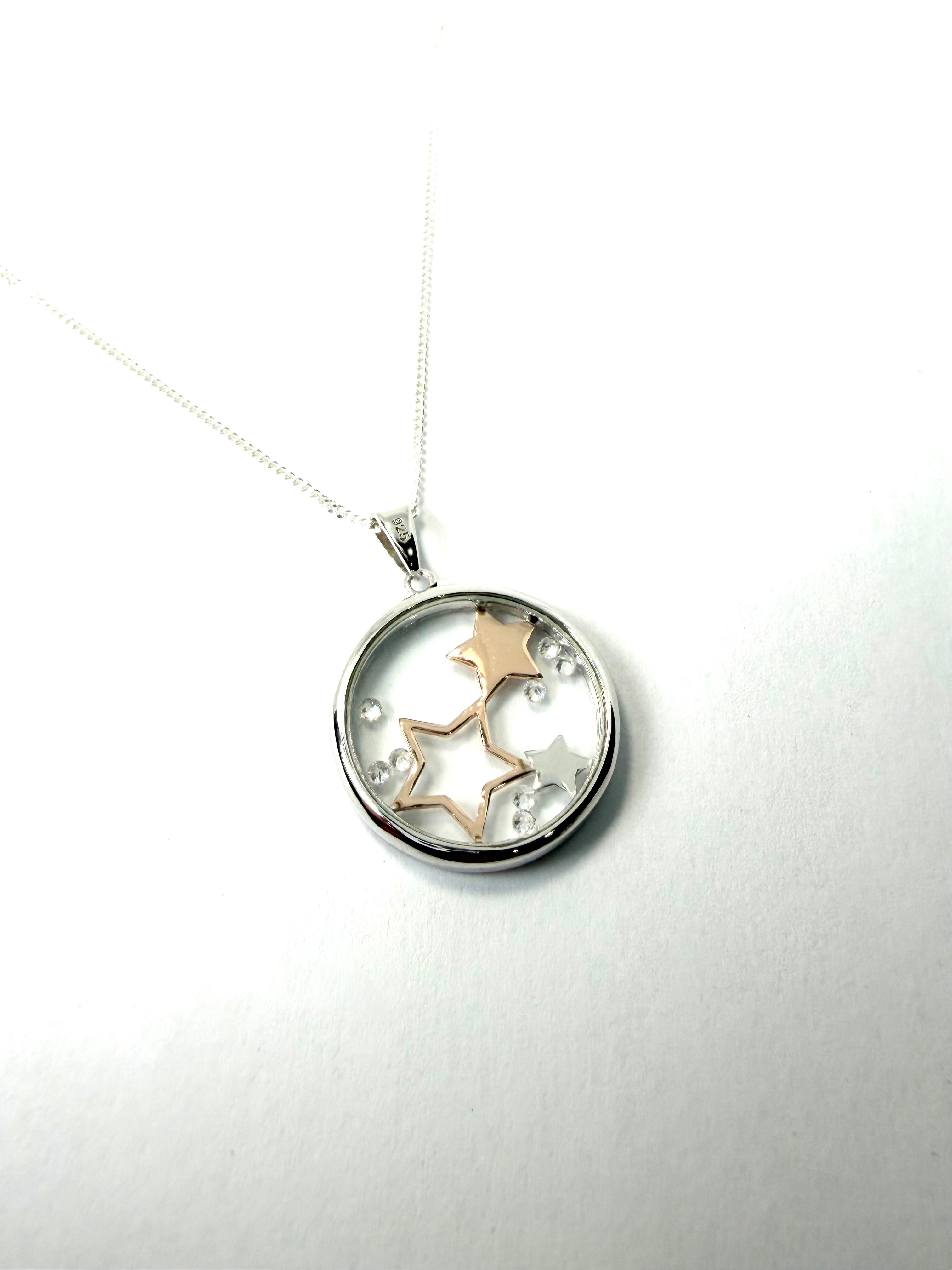 Silver floating diamond star pendant and necklace