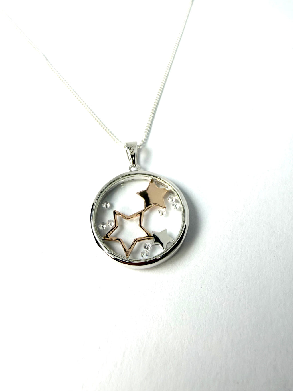 Silver floating diamond star pendant and necklace