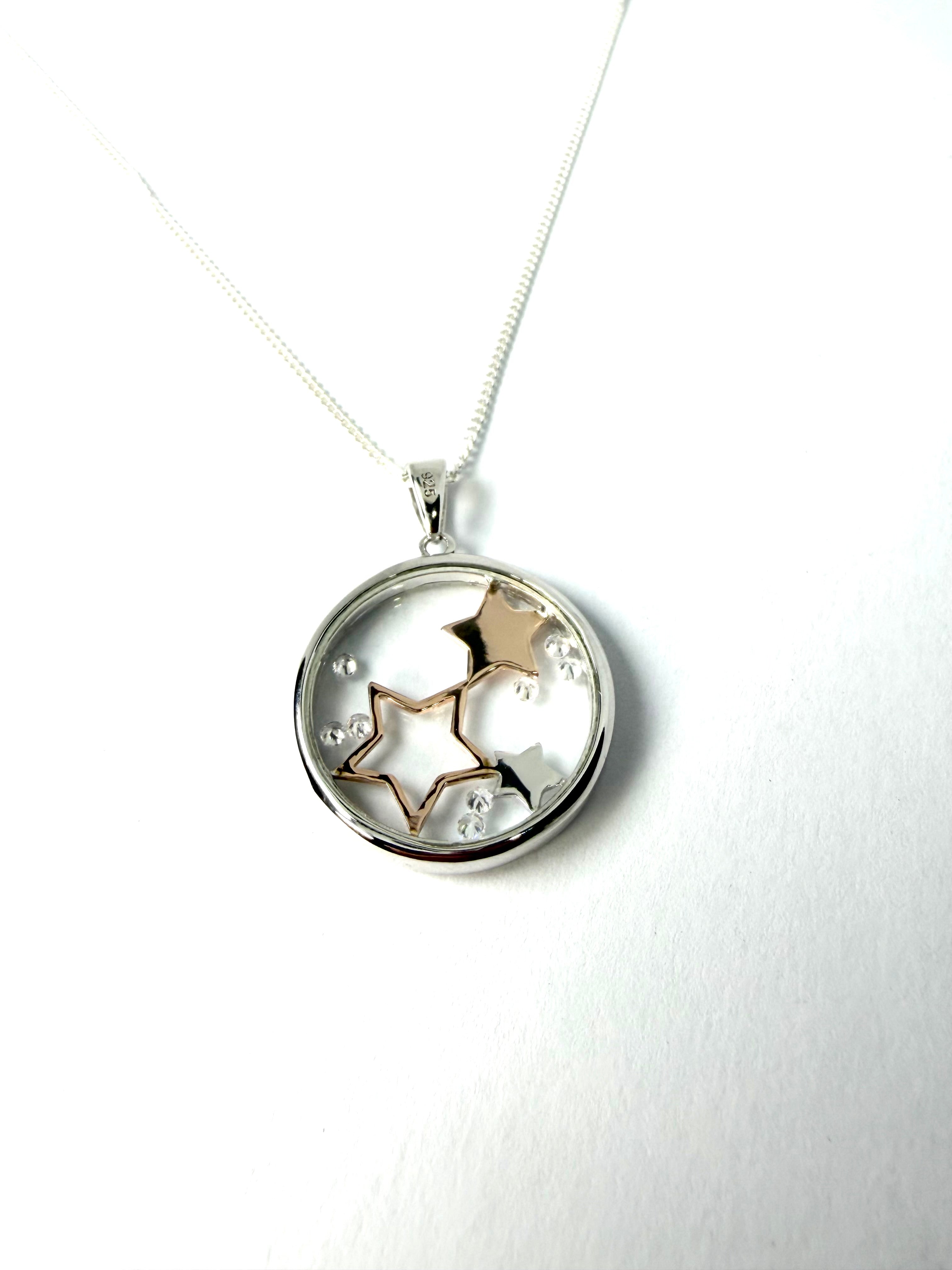 Silver floating diamond star pendant and necklace
