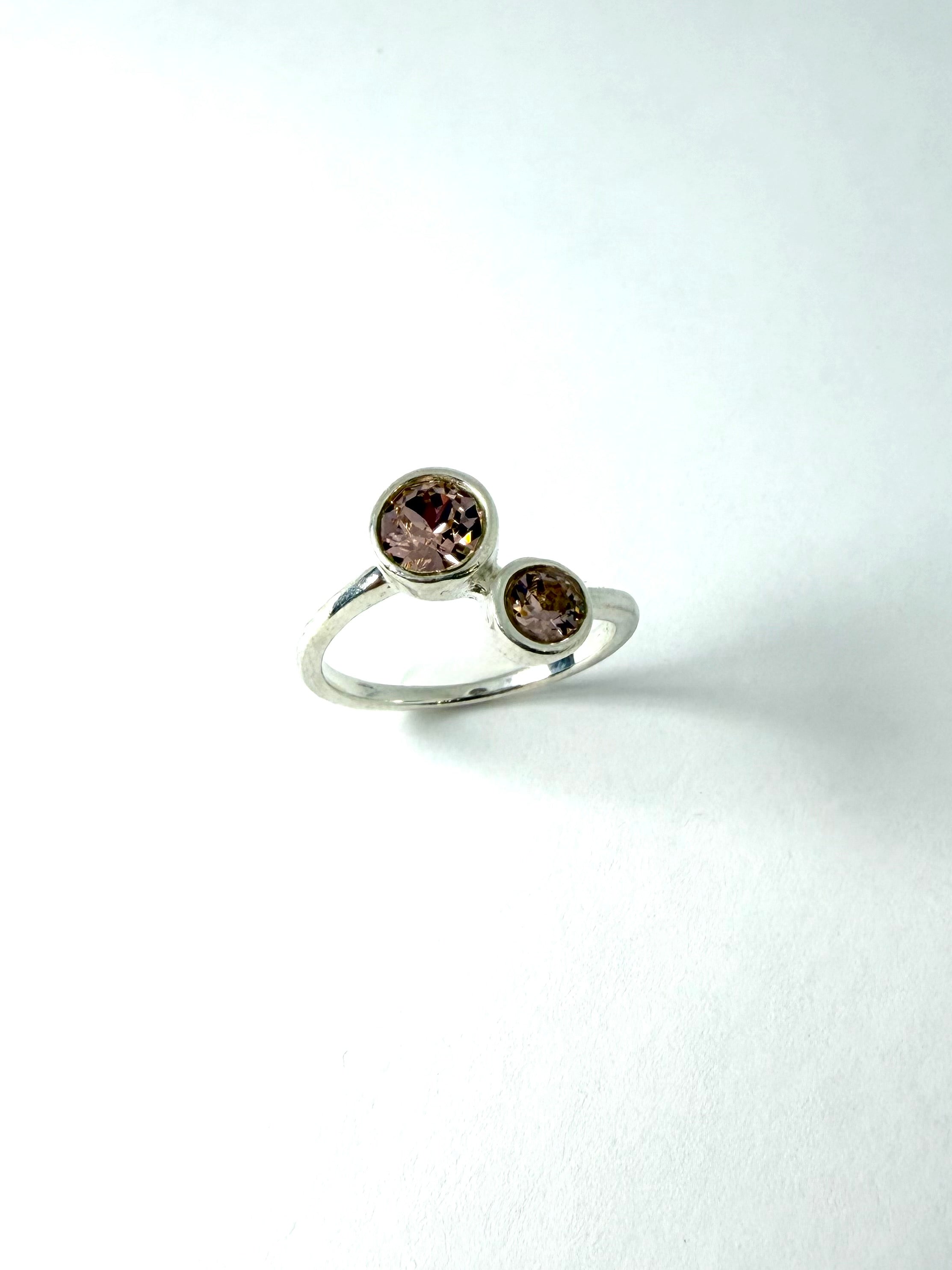 Silver swarovski pink crystals ring