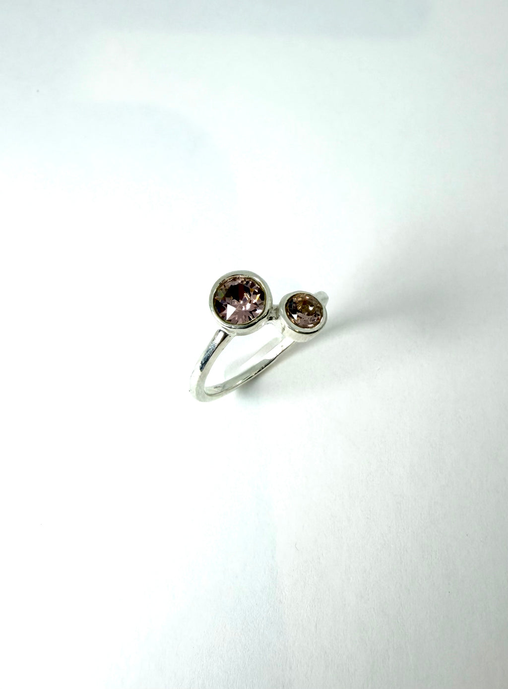 Silver swarovski pink crystals ring