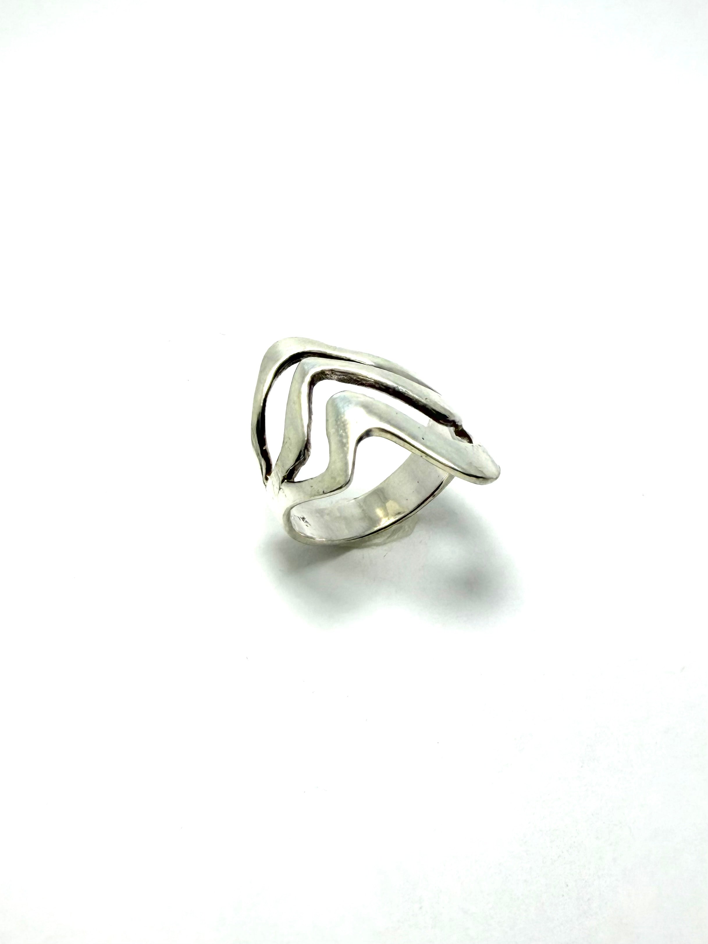 Silver modernist wave ring