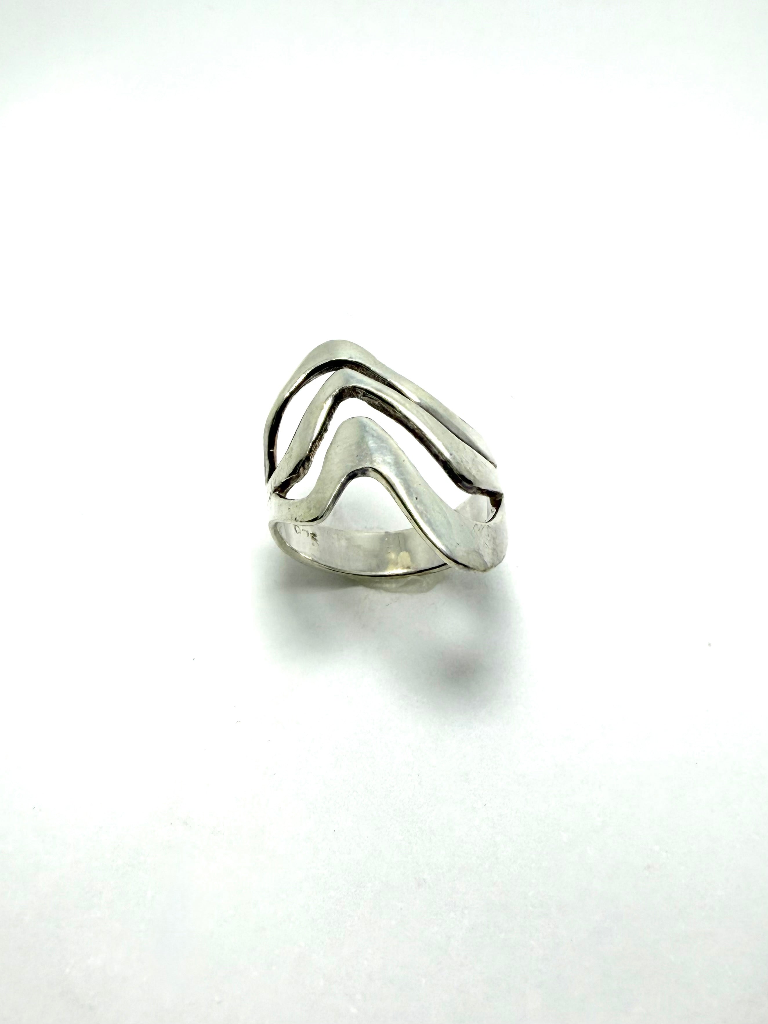 Silver modernist wave ring